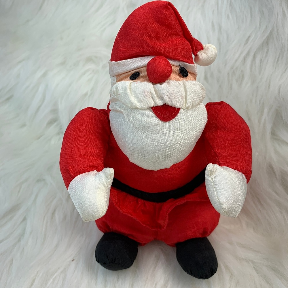 🟣2/$25 Vtg Nylon Plush Santa Clause Christmas Toy